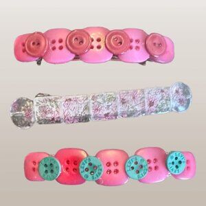Set of three "Button" hair barrettes (Handmade-New & one-of-a-kind)